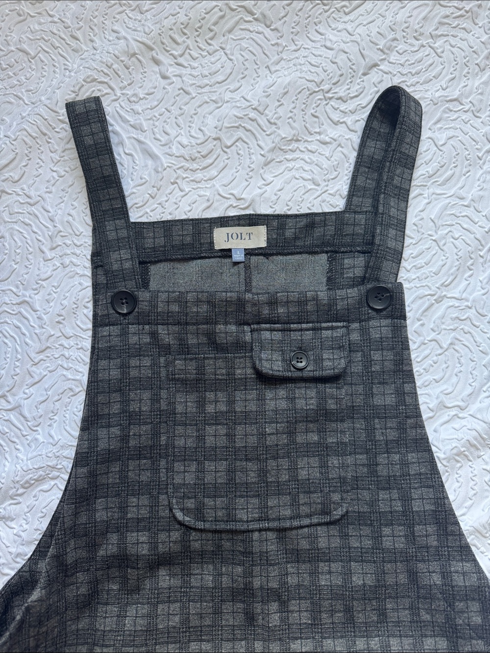 Jolt Charcoal Plaid Overall Dress - Picture 3 of 11